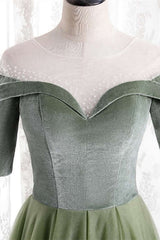 Formal Dress Online, Short Sleeves Sage Green Long Formal Dress