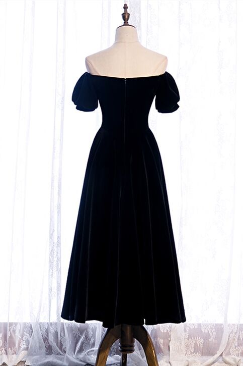 Bridesmaid Dress Mdae To Order, Off the Shoulder Black Velvet Party Dress