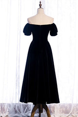 Bridesmaid Dress Mdae To Order, Off the Shoulder Black Velvet Party Dress