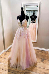 Mini Dress, A-Line Straps Pink Long  Formal Dress