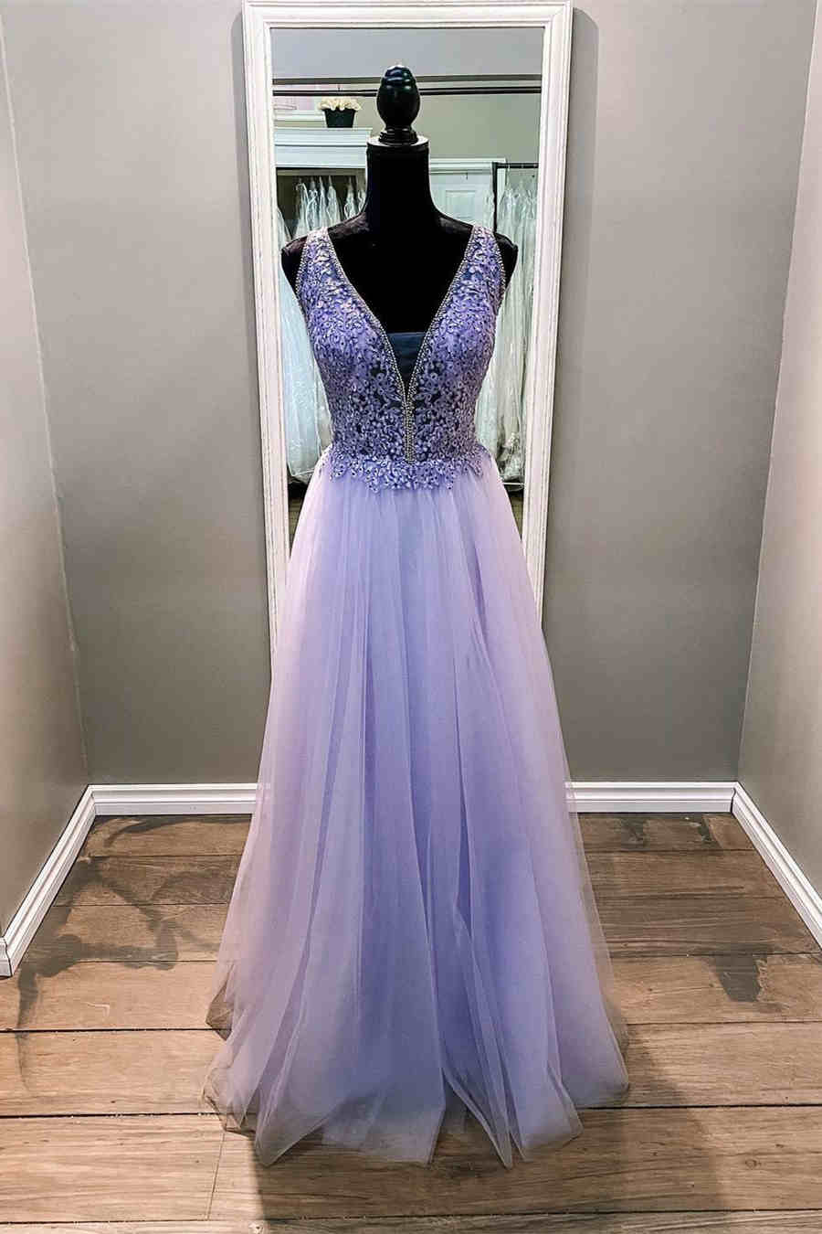 Evening Dresses Online Shopping, Elegant Beaded Lavender Formal Dress