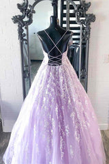 Formal Dresses Long Elegant Classy, Elegant Straps Lace Appliques Lavender Prom Dress