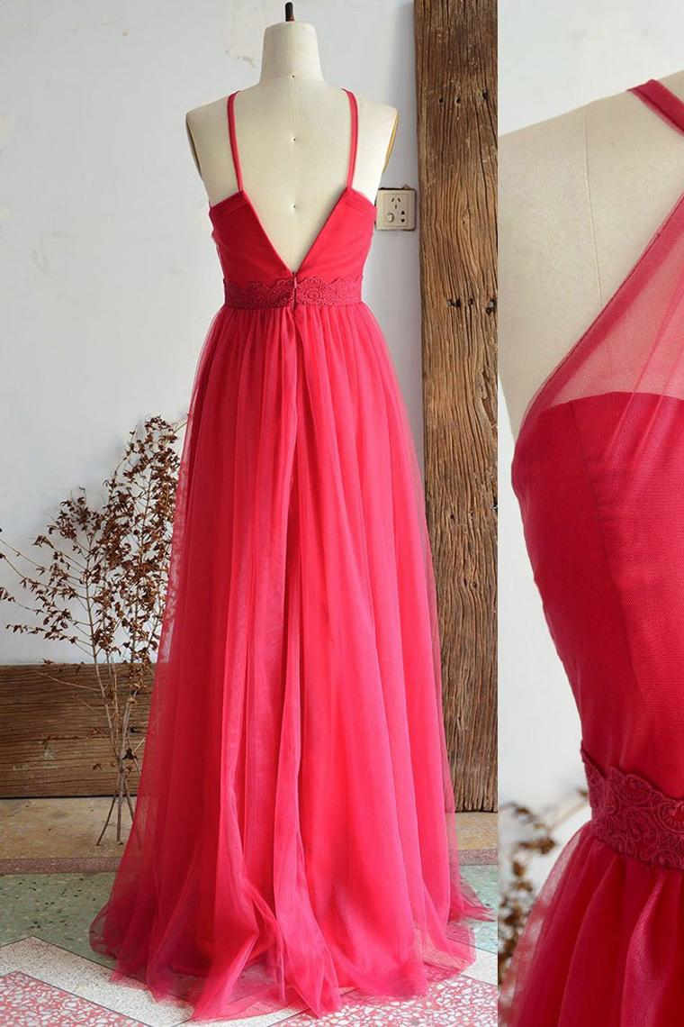 Evening Dress Elegant, A-Line Halter Hot Pink Long Bridesmaid Dress