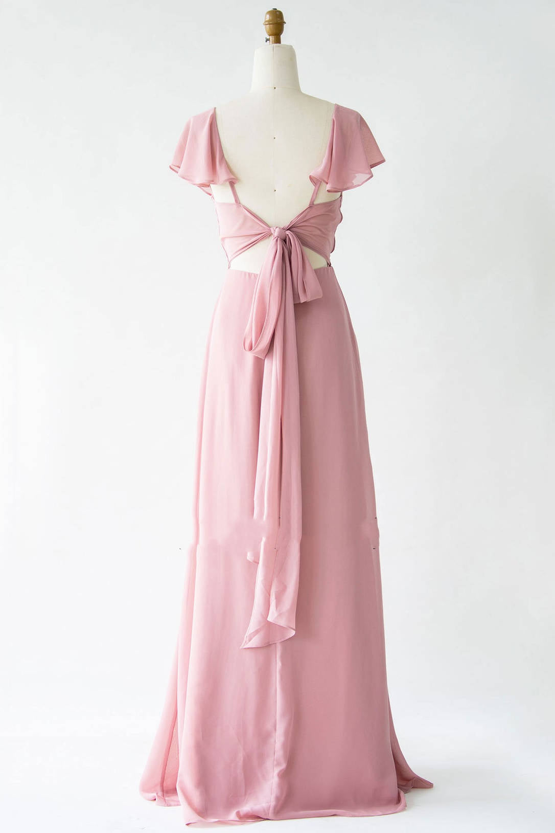 Prom Gown, V-Neck Blush Pink Chiffon Bridesmaid Dress