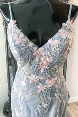 Ruffle Dress, Elegant Mermaid Grey Prom Dress with Embroidery