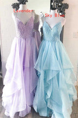 Dress To Wear To A Wedding, Elegant Light Blue Ruffled Tulle Prom Dress