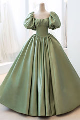 Formal Dresses Long Elegant Evening Gowns, Sage Green Ball Gown with Short Bell Sleeves