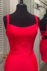 Party Dress Shops Near Me, Tight Red Short Homecoming Dress with Square Neckline