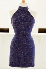 Party Dress Fancy, Tight Purple Short Party Dress with Gold Sequins
