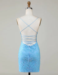 Sweet 29 Dress, Sparkly Blue Beaded Lace Up Tight Short Homecoming Dress