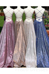 Couture Gown, A-Line Sparkle Split Backless Evening Dresses  Long Prom Dresses With Pocket
