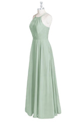 Formal Dress Homecoming, Sage Green Chiffon Halter A-Line Long Bridesmaid Dress