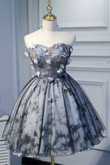 Formal Dresses Outfit Ideas, Flowers Strapless Lace-Up A-Line Short Homecoming Dress