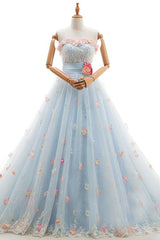 Wedding Dresses Sleeves Lace, Charming Light Blue Tulle Sweetheart Ball Gown Court Train Wedding Dresses