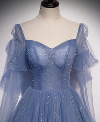 Bridesmaid Dresses In Store, Blue Tulle Sweetheart Long Prom Dress, Blue Tulle Formal Dress
