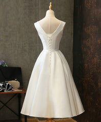 Wedding Color, Simple V Neck White Short Prom Dress, White Homecoming Dress