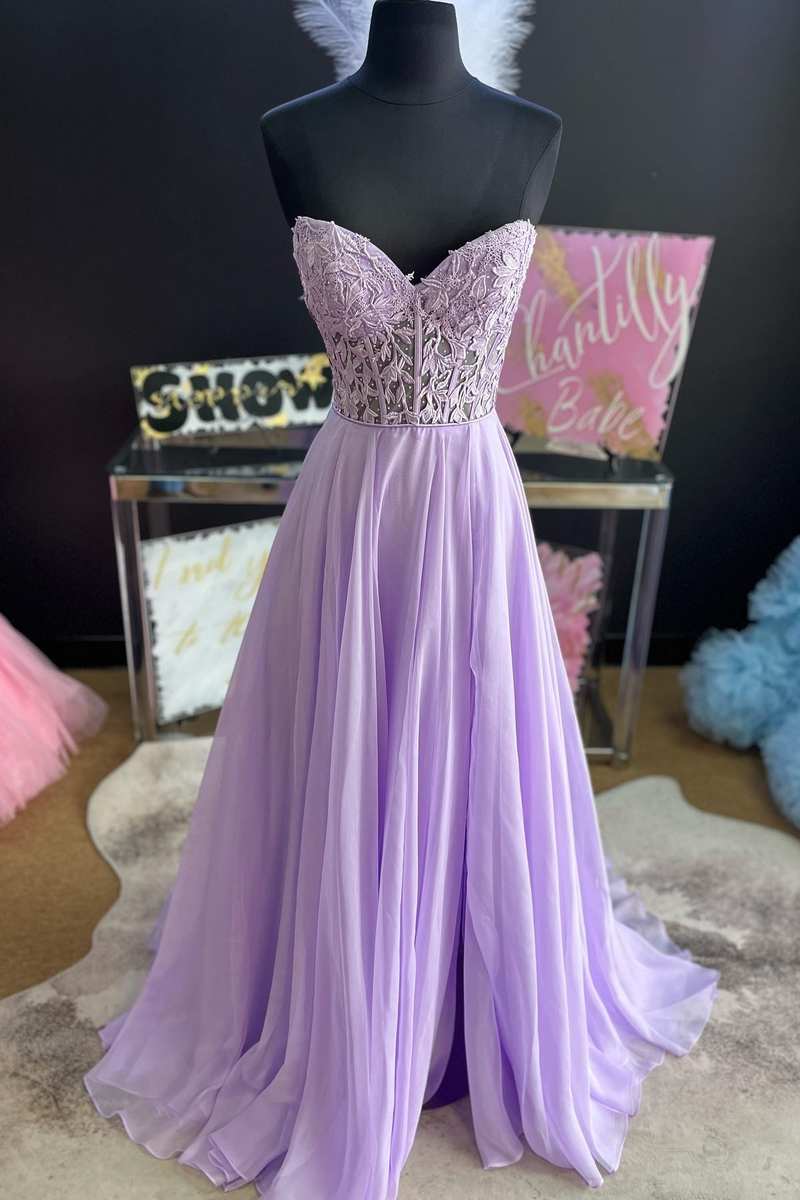 Mother Of The Bride Dress, Lilac Applique Strapless A-Line Long Prom Dress