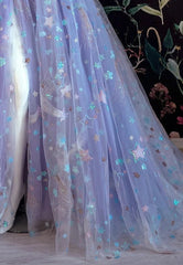 Bridesmaid Dresses Colors, Light Purple A-line Tulle Floral Off Shoulder Sweetheart Evening Prom Dresses