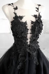 Prom Dress Inspiration, Black Tulle Lace Long Prom Dress, Black Formal Graduation Dress