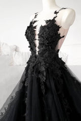Prom Dress 2037, Black Tulle Lace Long Prom Dress, Black Formal Graduation Dress
