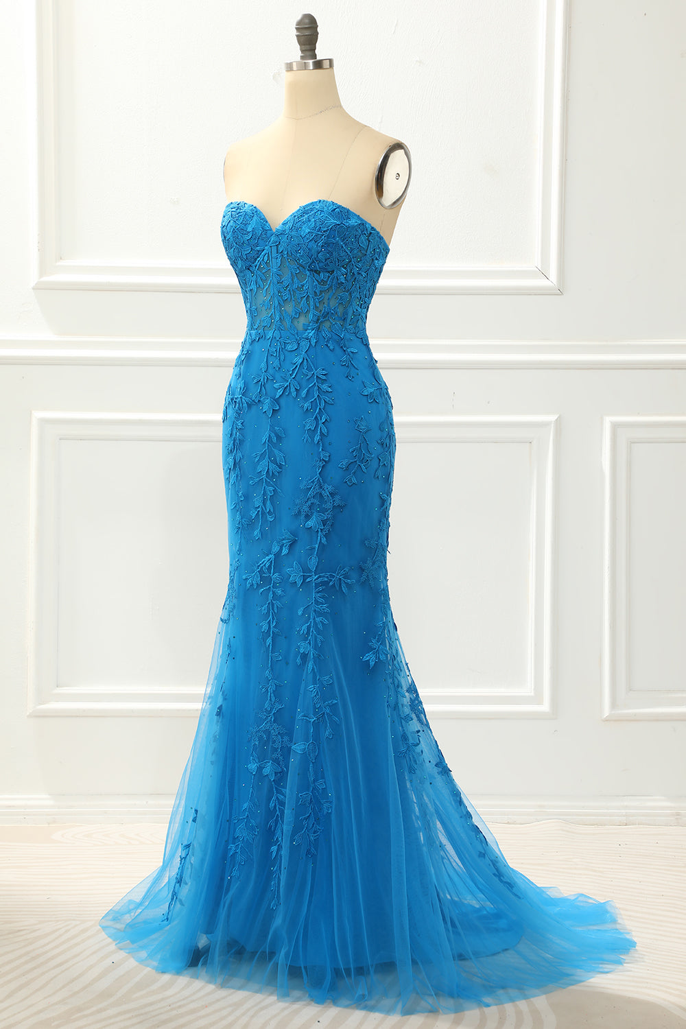 Mafia Dress, Blue Strapless Mermaid Prom Dress with Appliques