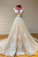 Bridesmaid Dresses Different Colors, Champagne Sleeveless Round Neck Tulle Lace Long Prom Dresses