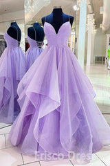 Homecomming Dresses Long, Purple V Neck Sleeveless A Line Tulle Sequin Prom Dresses