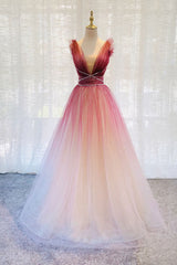 Plu Size Prom Dress, A-Line Burgundy V Neck Tulle Sequin Long Prom Dress Burgundy Evening Dress