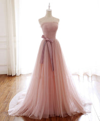 Bridesmaids Dress Floral, Simple Pink Tulle Long Prom Dress, Pink Tulle Formal Dress, 1