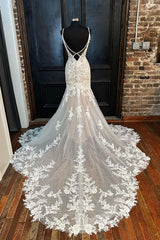 Wedding Dresses Beautiful, Elegant V Neck Mermaid Lace Appliques Wedding Dresses