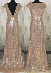 Prom Dresses Shopping, Floor-Length/Long Bateau Neck Column/Sheath Sequined Prom Dresses