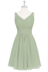 Formal Dresses Long Elegant Classy, Sage Green Chiffon A-Line Short Bridesmaid Dress
