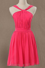 Bridesmaid Dresses Color Palettes, Neon Pink Halter Knee Length Bridesmaid Dress