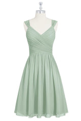Formal Dresses Floral, Sage Green Chiffon Lace-Up Short Bridesmaid Dress
