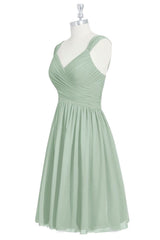 Formal Dress For Graduation, Sage Green Chiffon Lace-Up Short Bridesmaid Dress