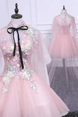 Party Dresses Online, Two-Piece Pink Appliques Straps A-Line Short Party Dress
