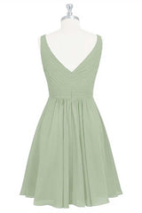 Formal Dress Wear For Ladies, Sage Green Chiffon A-Line Short Bridesmaid Dress