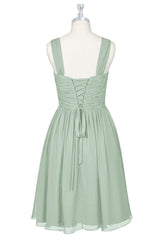 Formal Dress For Teens, Sage Green Chiffon Lace-Up Short Bridesmaid Dress