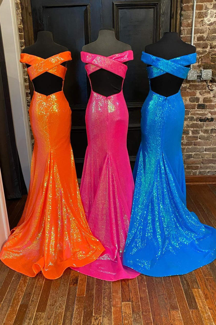 Homecoming Dresses Black Girl, Off the Shoulder Orange Mermaid Long Prom Dress