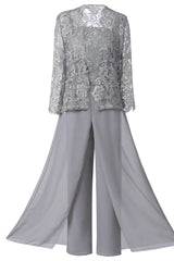 Prom Dress Online, Mother of the Bride Dress, Lace Chiffon Three-Piece Plus Size Mother of the Bride Pant Suits