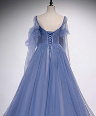 Bridesmaid Dresses Custom, Blue Tulle Sweetheart Long Prom Dress, Blue Tulle Formal Dress