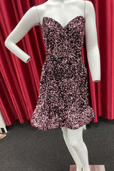 Beauty Dress Design, Dark Pink Sequin Strapless A-Line Homecoming Dress