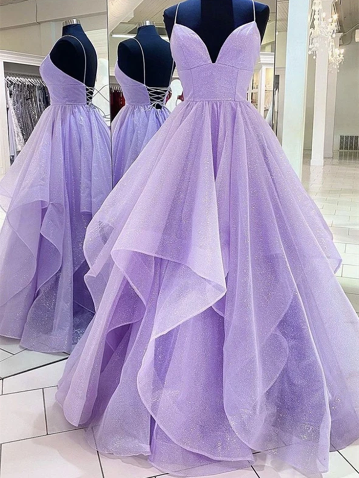 Summer Wedding Guest Dress, a line v neck purple tulle long prom dresses a line v neck purple backless long formal evening dresses
