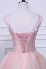 Party Dresses Short, Two-Piece Pink Appliques Straps A-Line Short Party Dress