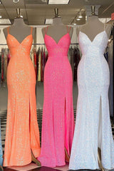 Prom Dress Ball Gown, Stunning Straps Sequined Mermaid Long Prom Dress