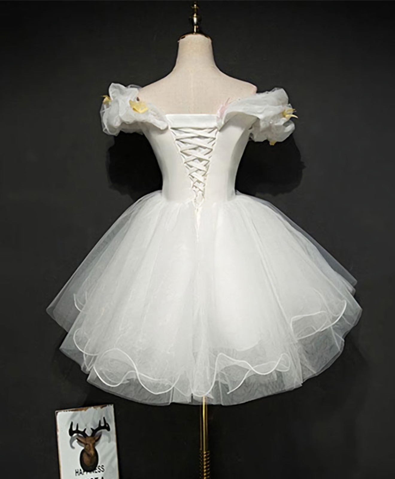 Party Dress With Glitter, Cute White Tulle Short Prom Gown White Homecoming Dress
