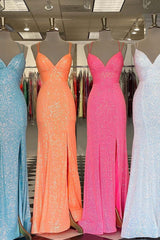 Prom Dresses Lace, Stunning Straps Sequined Mermaid Long Prom Dress
