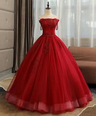 Formal Dresses Elegant, Burgundy Tulle Lace Long Prom Gown Burgundy Tulle Lace Formal Dress