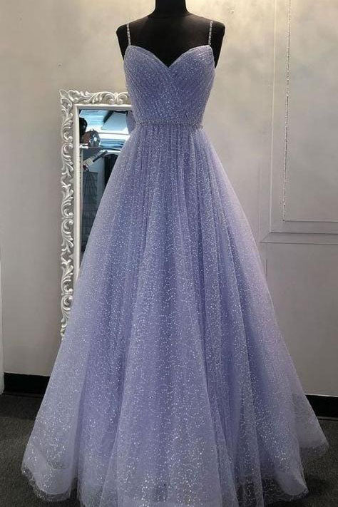 Prom Dresses Inspired, A Line Long Sparkly Spaghetti Straps Prom Dresses Evening Formal Dresses Fashion School Dance Dresses