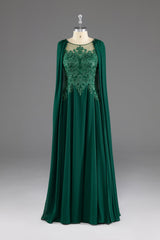 Homecoming Dress Inspo, A-Line Chiffon Floor Length Mother of The Bride Dress with Detachable Cape